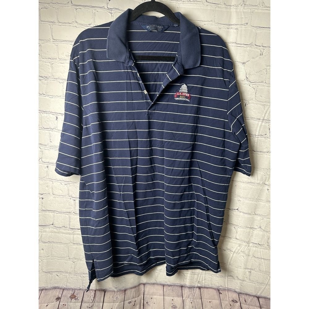 Polo Golf Ralph Lauren Mens XL Blue Striped US Open 2011 Congressional Shirt